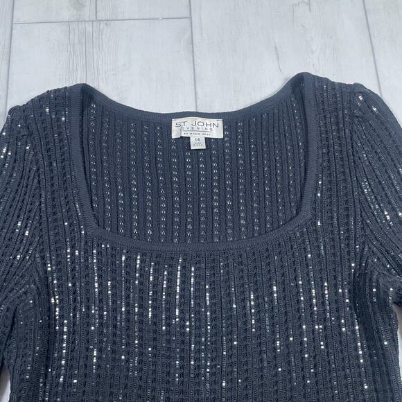 VTG St. John Evening Black Long Flared Sleeve Sequins Size 12 Holiday - Picture 2 of 12